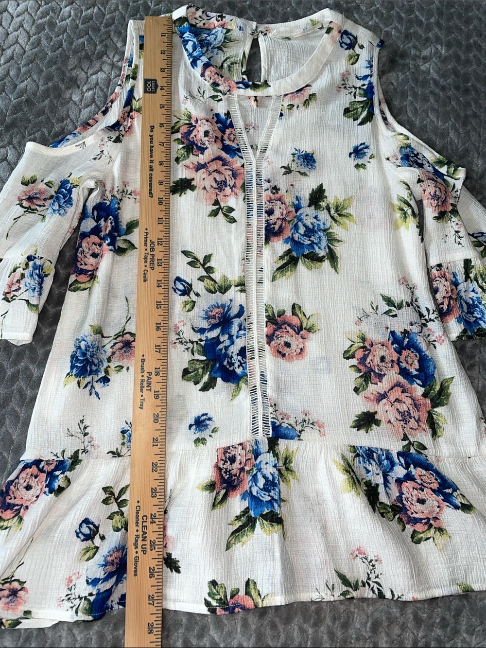Blu Pepper Women’s Medium Floral Cold Shoulder Tunic Blouse White Blue Pink - Picture 9 of 12